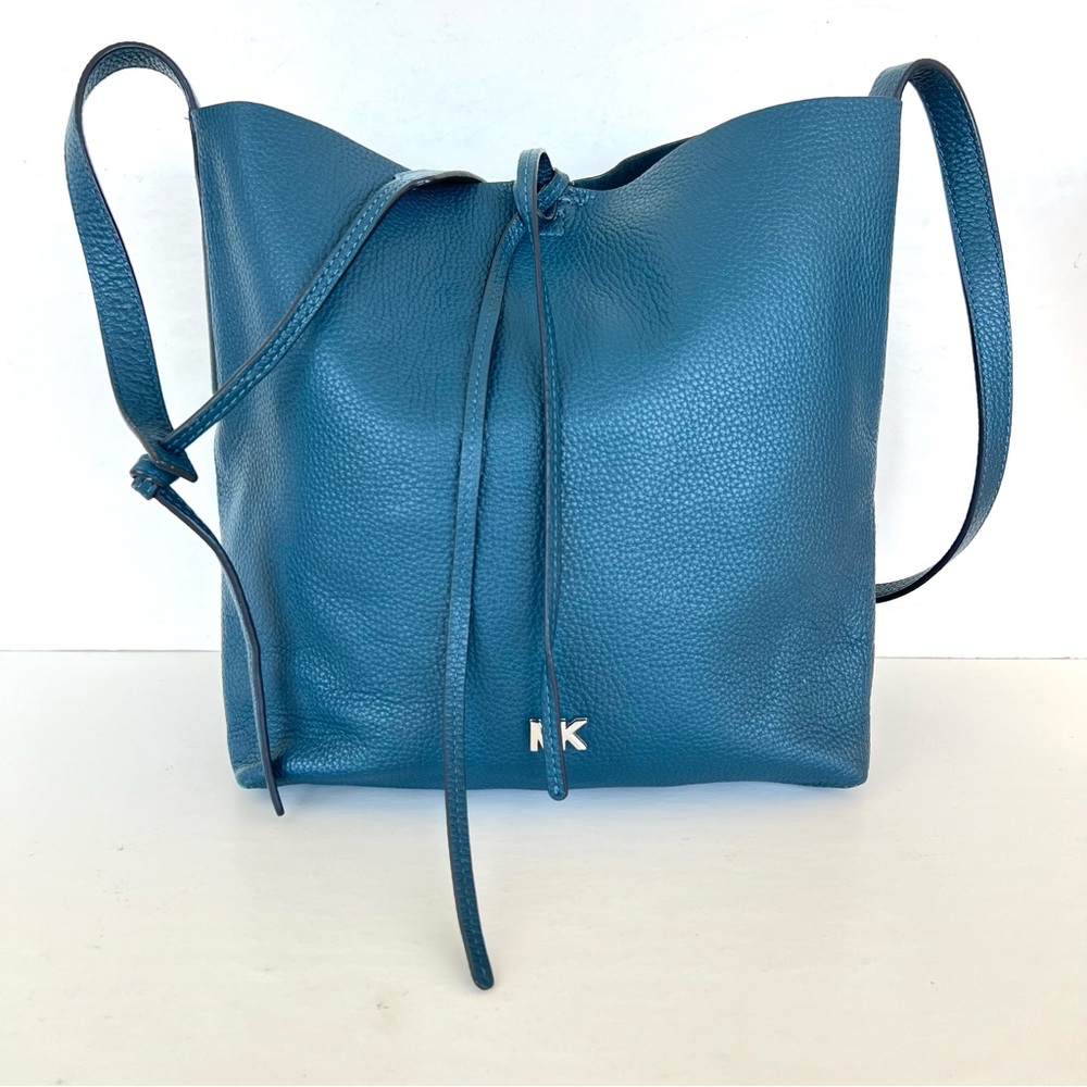 MICHAEL KORS Junie Blue Pebbled Leather Shoulder Bag Crossbody Messenger Bag - Picture 16 of 16